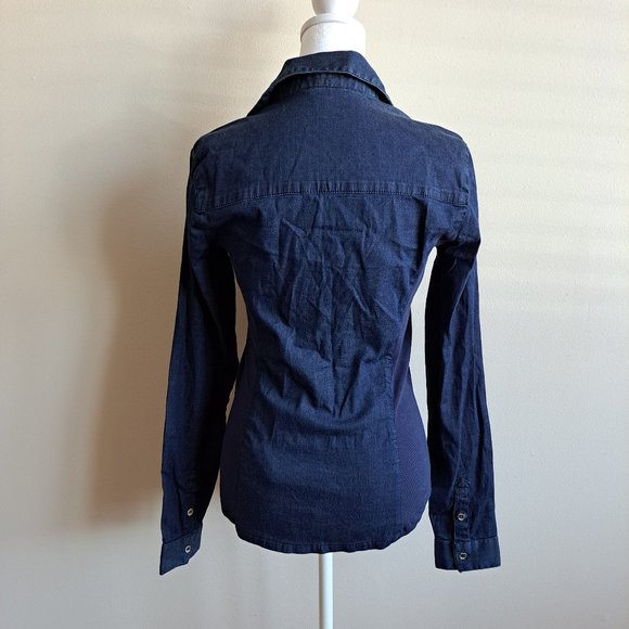 Guess Women's Blue Demin V Neck Button down Shirt Top Size S - Picture 7 of 15